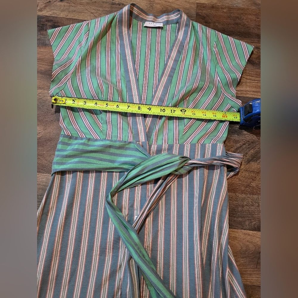 Sandro Paris Women's Green Striped Button Front Wrap Dress Size 36 - Picture 8 of 12